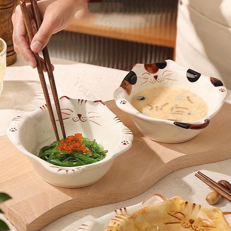 Милая керамическая тарелка с изображением кота, столовая посуда, креативные высококачественные тарелки для послеобеденного чая, торта, десерта, фруктов, изысканные домашние суповые миски