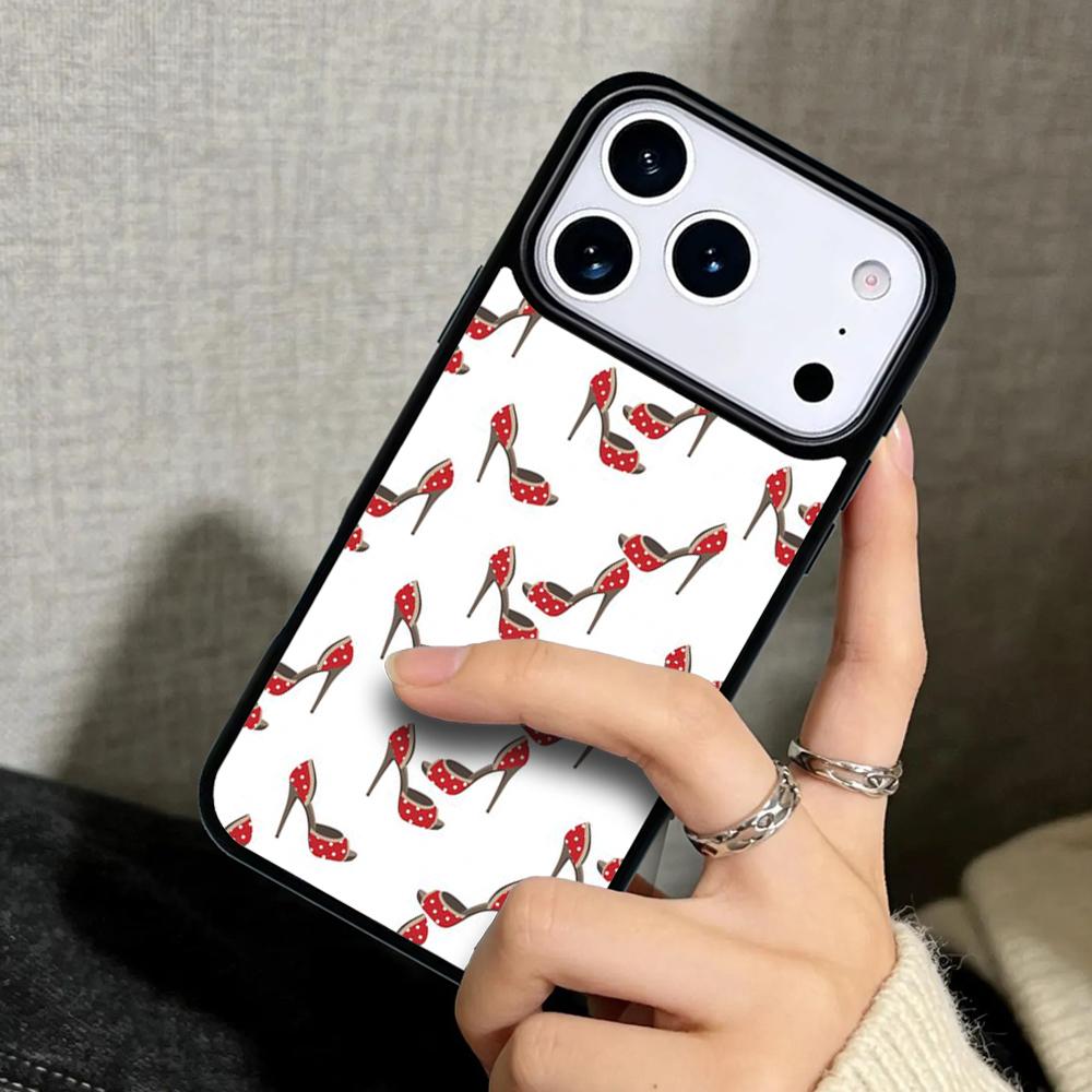 Чехол Case для iPhone 17 Air 16 Pro Max 15 Plus 11 13 Mini 14 12 Задняя крышка телефона красные туфли на высоком каблуке Милый