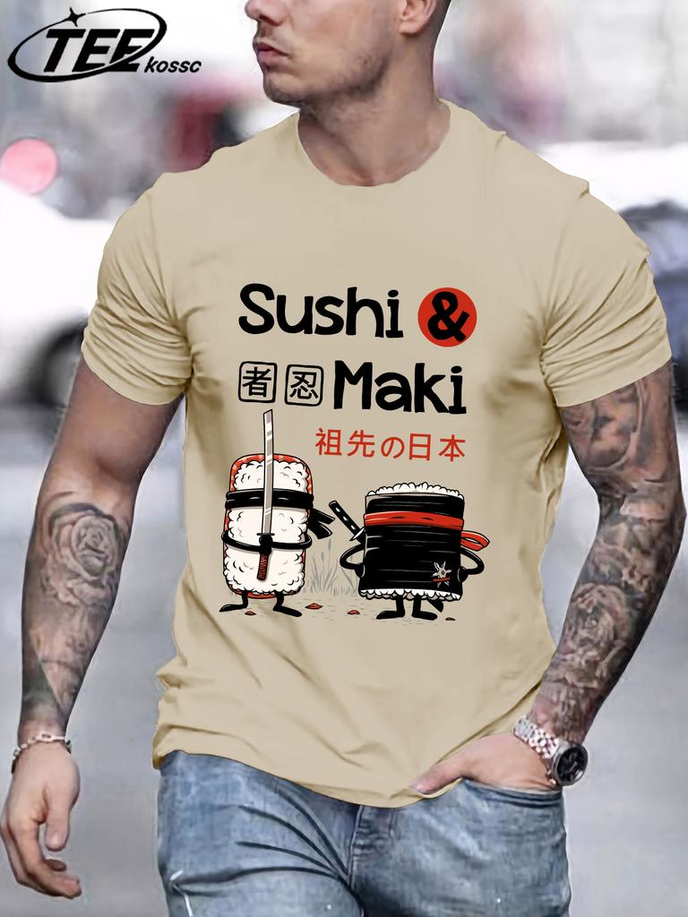 Sushi MakiS Japanese Cuisine TShirt Men Summer Cotton T Shirts AllMatch Casual Clothes ONeck Loose Unisex Colour Streetwear