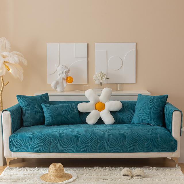 Thickened Sofa Cover Jacquard Slipcover Solid Color Linty Sofa Covers for Living Room Anti-Slip Multiple Sizes Soft Home Decor