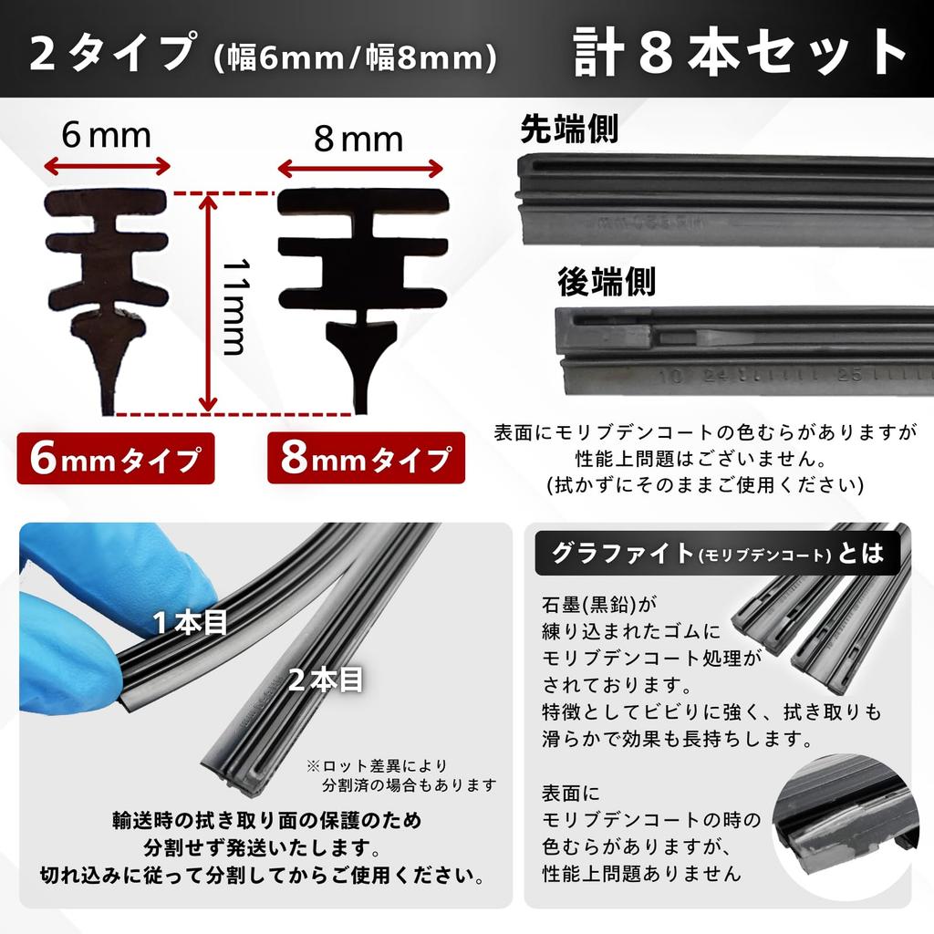 LuSarios Wiper Rubber, 0.3 inch (6 mm), 0.3 inch (8 mm) Set, Width 0.3