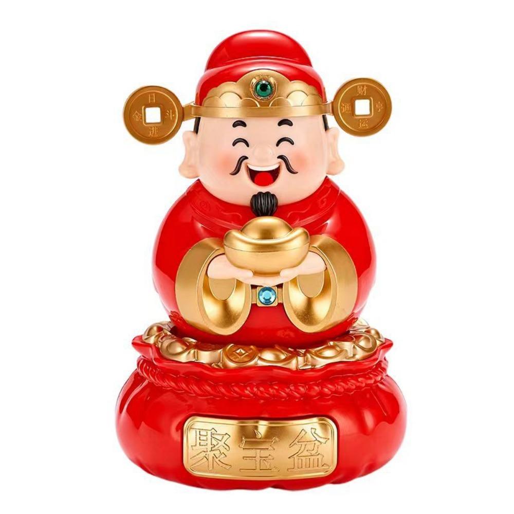 Solar Powered Solar Caishen Sculpture Auto Shaking Car Ornaments Home Decoration