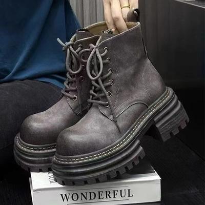 Модные Модные Ботильоны на Шнуровке Дизайнерского Пошива для Женщин Ретро Ботинки Челси с Круглым Носком Удобные Нескользящие Водонепроницаемые Ботинки на Платформе