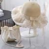 Children's summer sun straw hat sunshade little girl princess lace hat big brim with rope parent-child hat bag