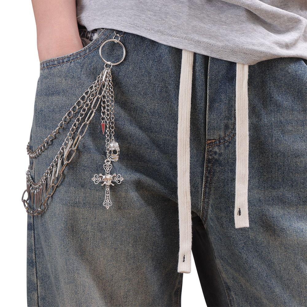 Gothic Skull Waist Chain Metal Tassel Jeans Chain Personality Punk Belt Chain  Jeans Decoration