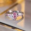 Винтажное женское кольцо овальной огранки с розовым камнем и цирконием серебристого цвета, обручальное кольцо невесты, обручальные кольца для женщин
