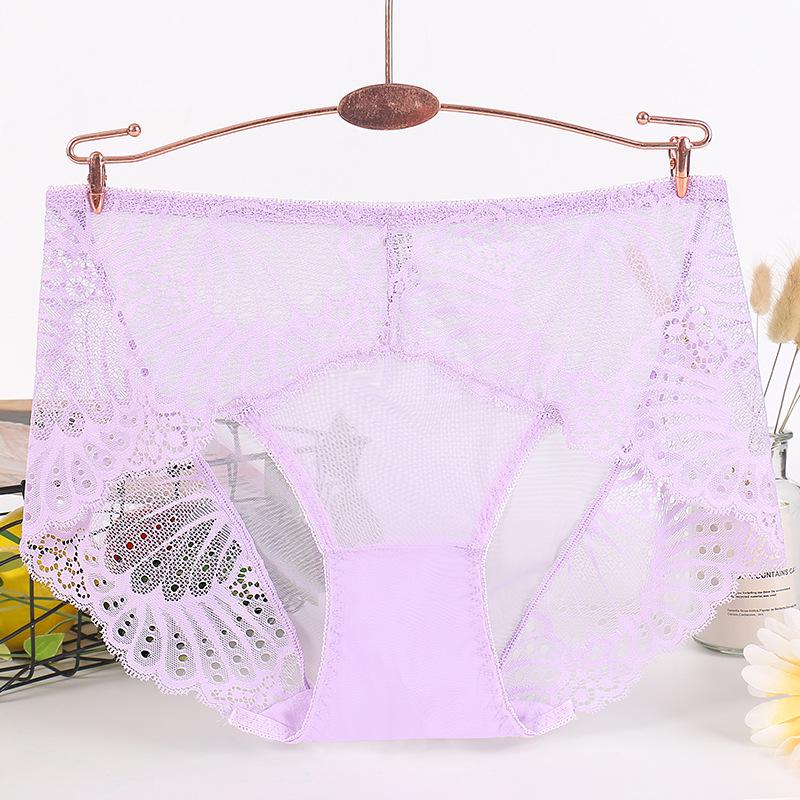 Женские сексуальные кружевные трусики миди с прозрачными вставками, бесшовные, больших размеров, ластовица из чистого хлопка, тонкие трусики-треугольники
