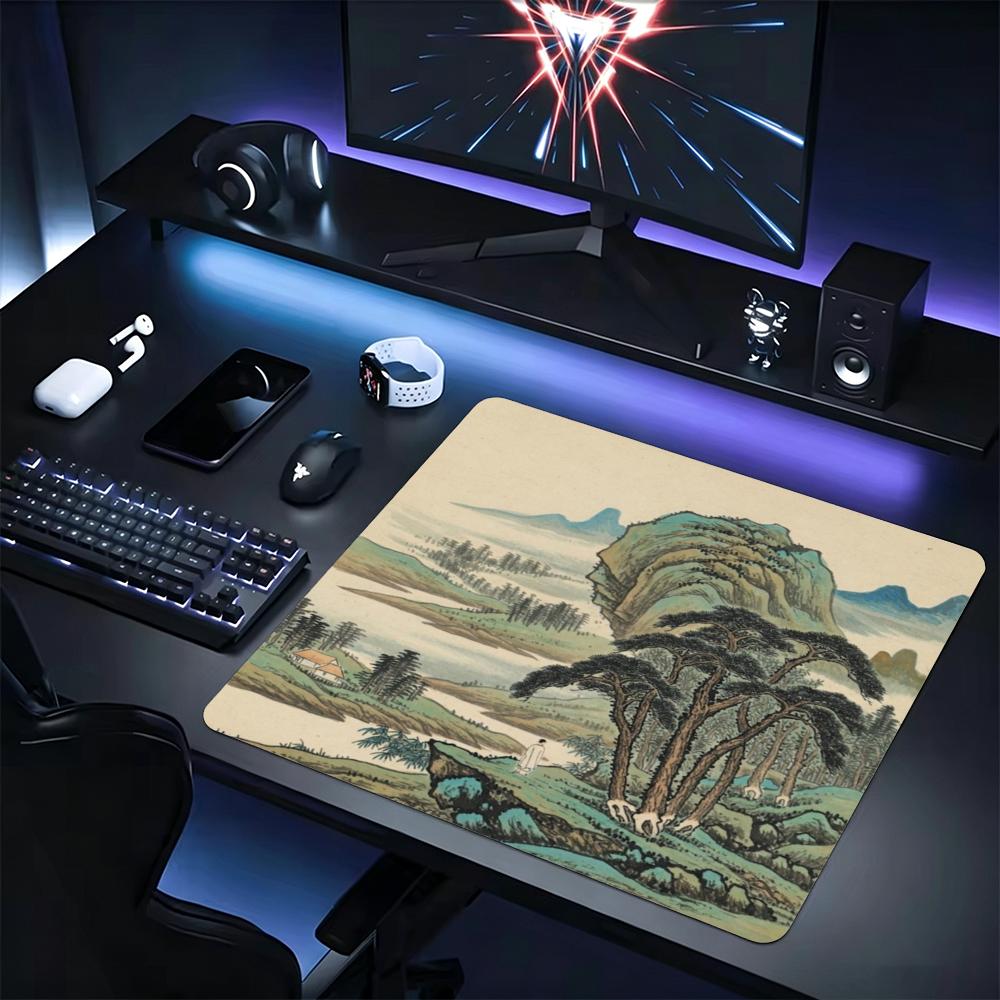 Chinese Traditional Green Ink Pine Mountain Landscape Small Mouse Pad Speed Mousepad Gamer Premium E-Sports Mat For Laptop