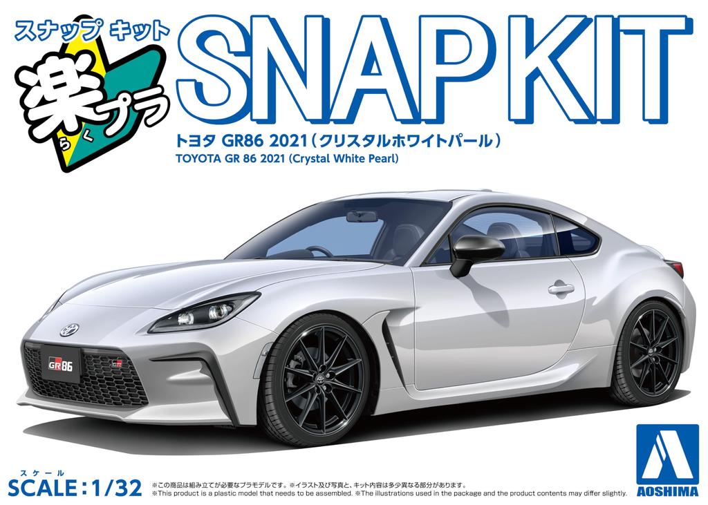 Aoshima Bunka Kyozai Rakupla Snap Kit Toyota GR86 2021 Жемчужно-белый кристалл Пластиковая модель 1/32 № 10-CW Предварительно окрашенная (Автомобиль)