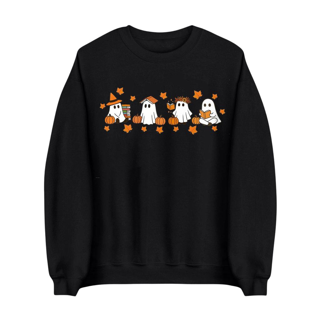 Женская модная толстовка с круглым вырезом и длинными рукавами на Хэллоуин с маленьким принтом