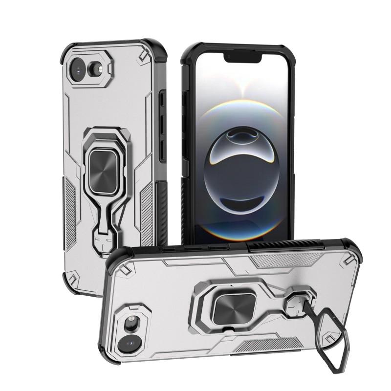 For iPhone 16e Phone Case WANLONFENG PC TPU Back Cover Kickstand with Tempered Glass