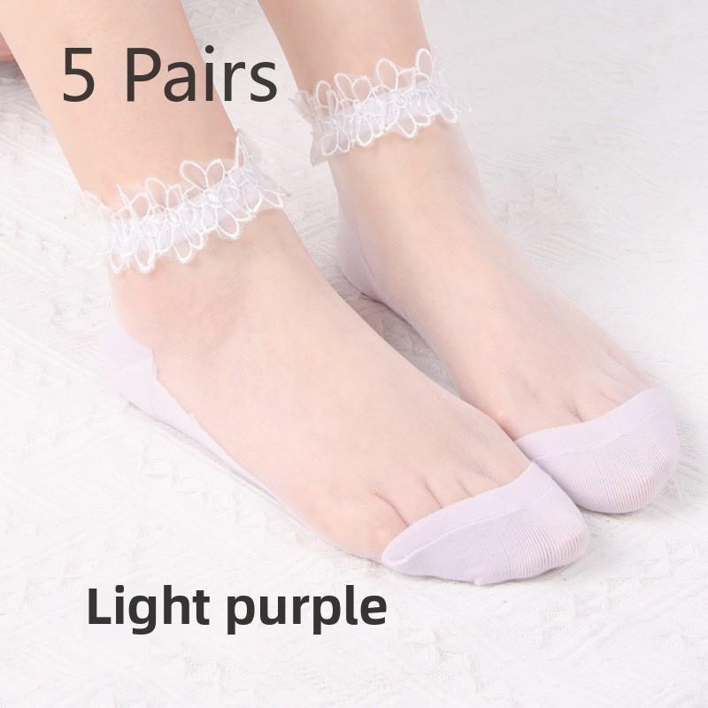 Короткие кружевные носки из дышащего хлопка с дизайном из хрустального стекла - 13 цветов для весны/лета