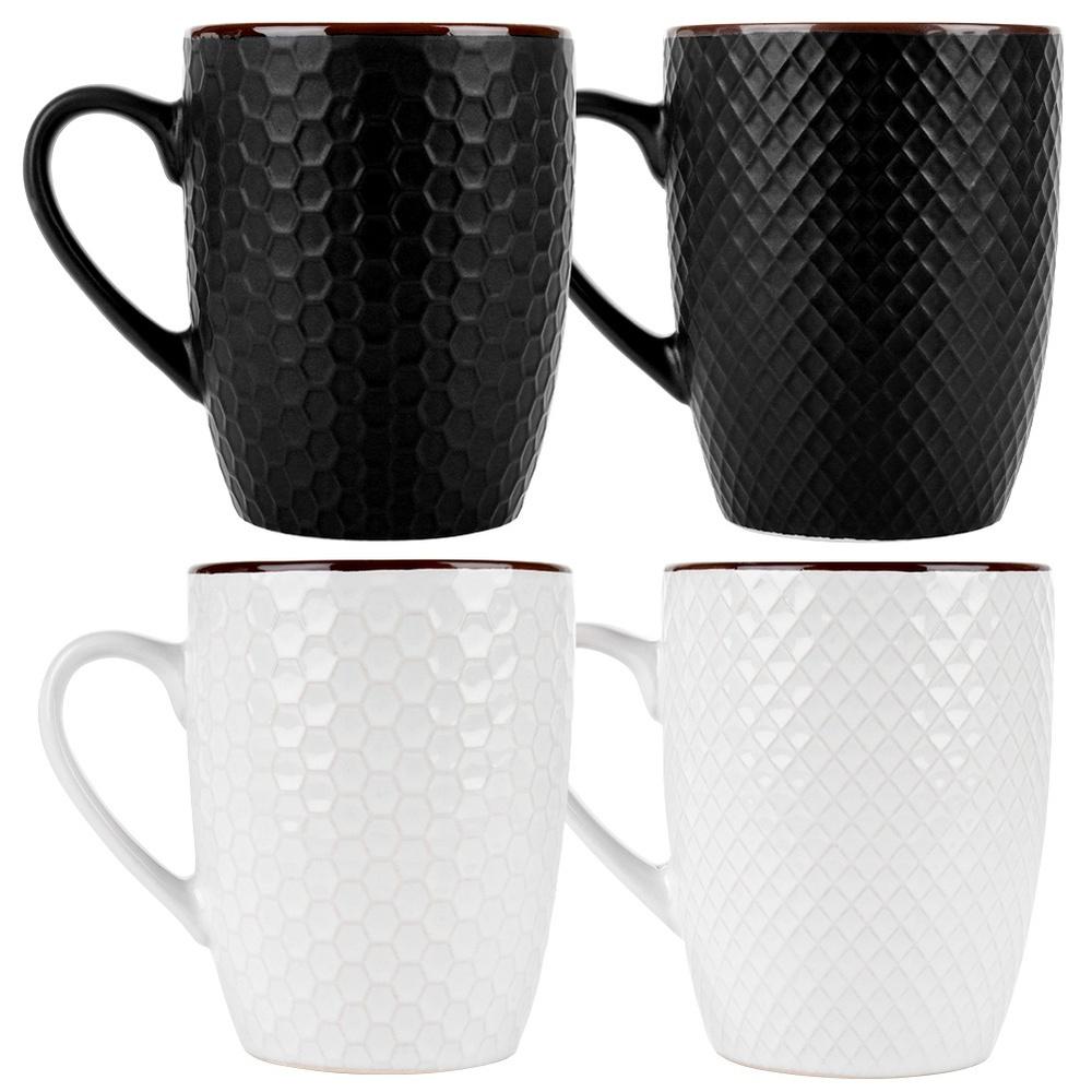 Ceramic Mugs White Black 400 Ml 8 Pcs.