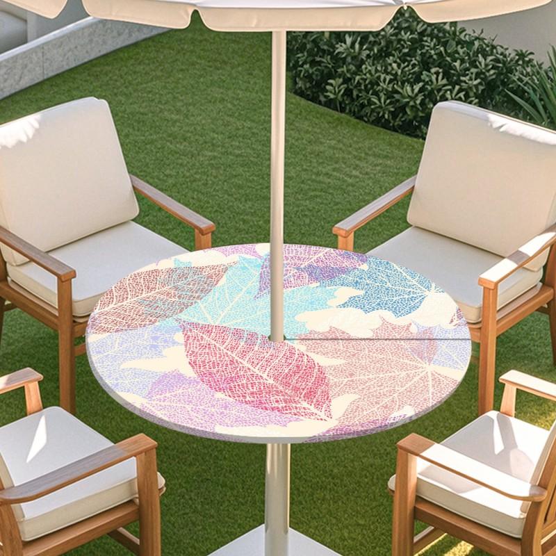 Outdoor Round Table Cover With Floral Print Oil Painting Style Waterproof Elastic Edge Patio Garden