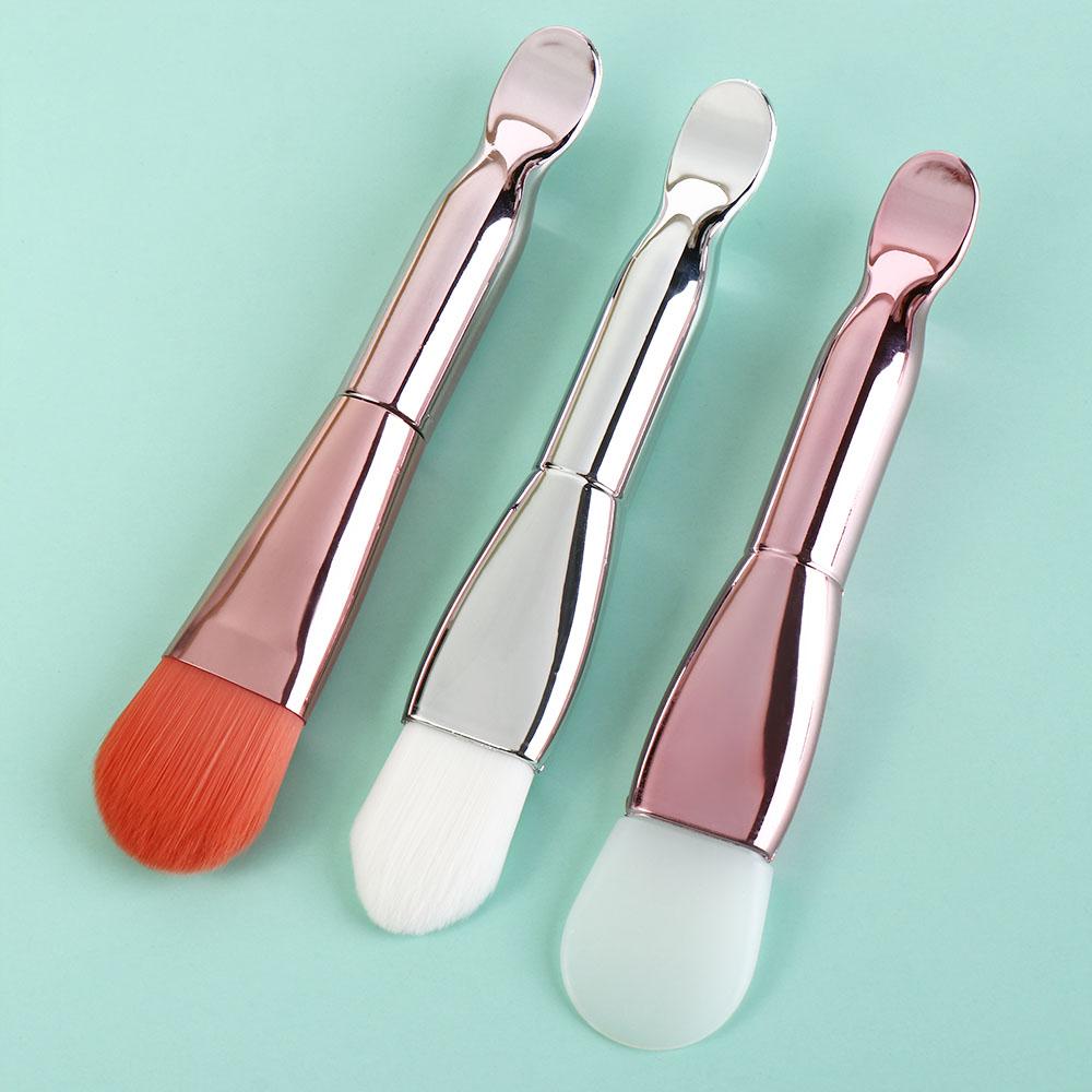 Soft Mask Brush Double Head Silicone Soft Bristle Brush Dual-use Electroplate Facial Mask Cleaning Brush Facial Beauty Tool