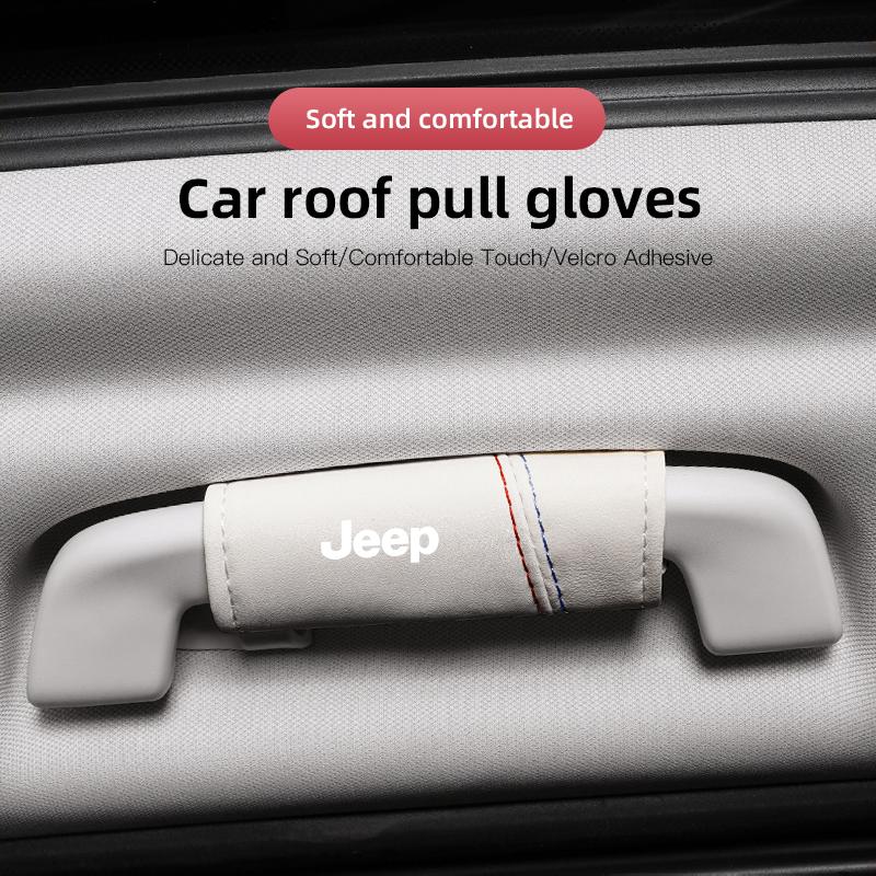 2Pc Suede Car Door Armrest Cover Roof Handle Glove For Jeep Grand Cherokee Wrangler JK Gladiator Compass Renegade Patriot Libert