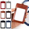 Leather With Lanyard Three Card Position Card Badge Holder Key Chain Card Bag ID Lanyard Name Tag