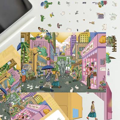 Мультяшная наклейка с панорамным видом большого города, 3D миниатюрный мир, расстегнутая сцена для DIY, учетная запись