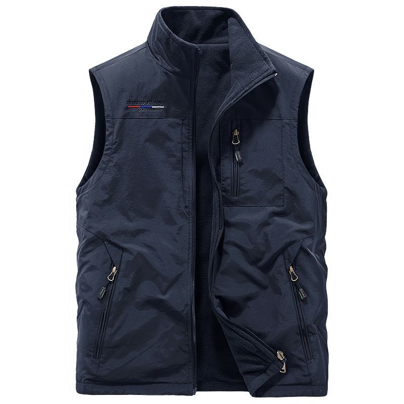 Autumn and Winter Men's Vest Outdoor Multi-pocket Stand-up Collar Casual All-match Loose Warm Double-sided Wear