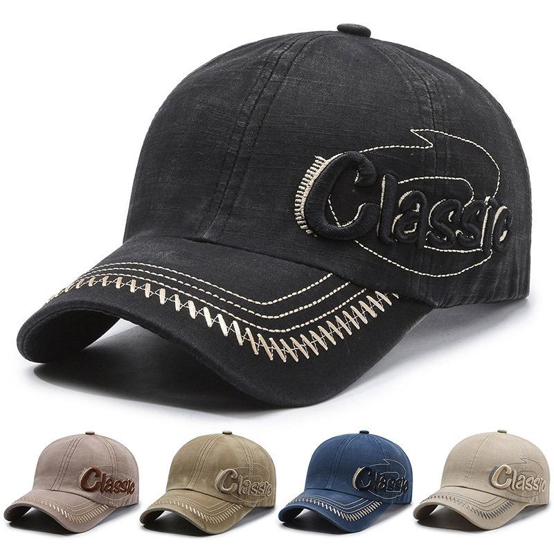 Sub-letter embroidery old versatile hat peaked cap women's outdoor street washing new soft top baseball cap men