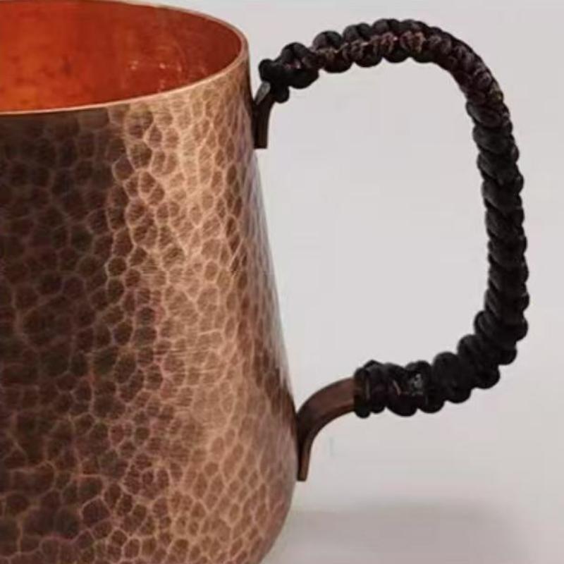 Винтажная медная кофейная кружка, кружка Moscow Mule, утолщенная, большого размера, текстура молотка, плетеная ручка, 700 мл, пивная кружка, чайная кружка, посуда