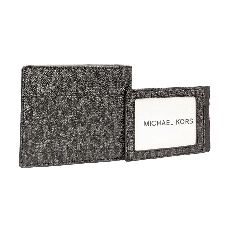Michael Kors Классический Короткий Винтажный Кошелек-Тройка из Канвы с Монограммой Мужской кошелек Черный 36H9LGFF7B-BLACK