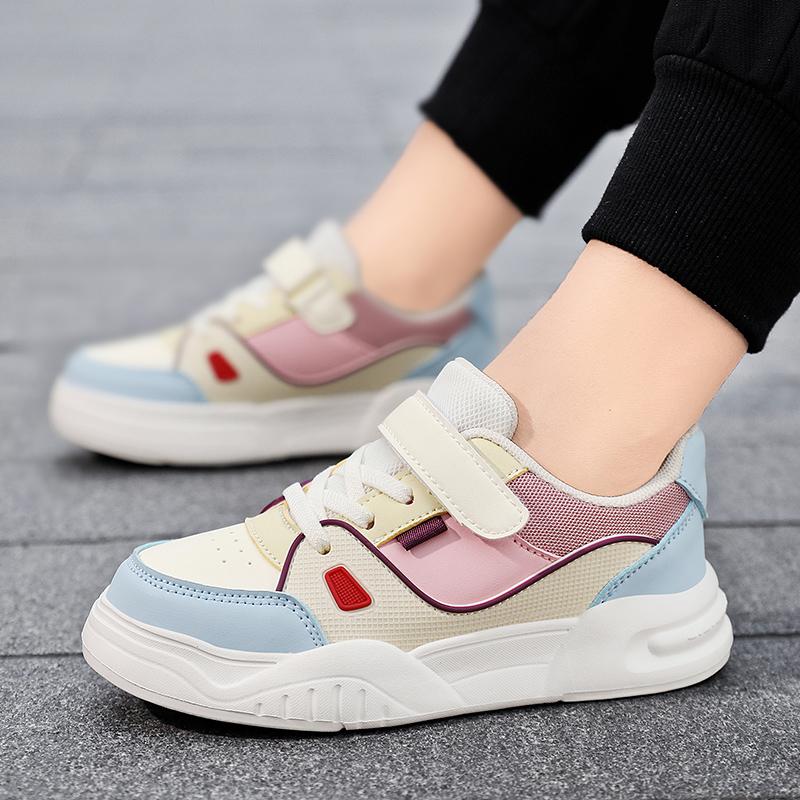 Children's Fashionable and Convenient Velcro Casual Sports Shoes Thick Soled Height Increasing Casual Board Shoes White Shoes