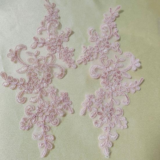 2 Pcs Embroidery Lace Applique Sewing Flower Fabric Collar Patch Motif Wedding Gown Dress Bridal DIY Crafts for Daily Wear Tailor Shops