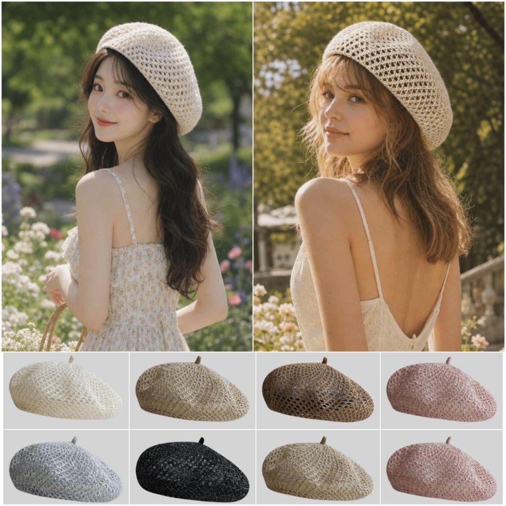 Hollow Knitted Hollow Beret Bright Thread Pumpkin Hat Elegant Painter Hat Spring Season