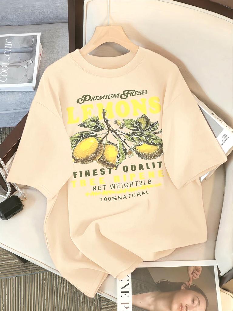 Lemons Fruits Premium Fresh Printing T Shirt Woman Sportswear O-Neck Casual T Shirts All-Match Short Sleeve Women Clothing