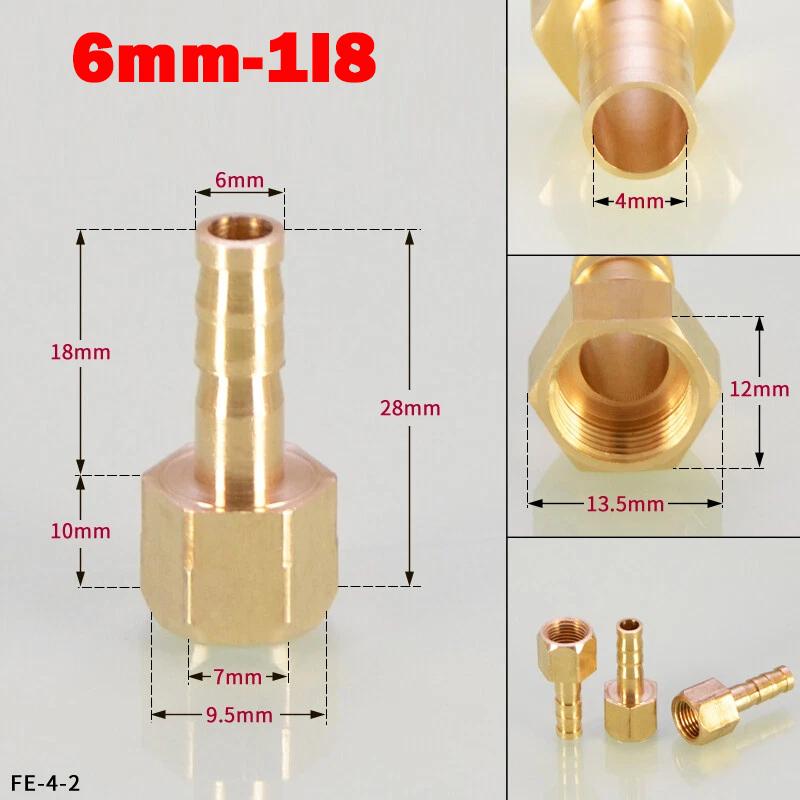 Hongtu Brass Female Thread Hose Connector - 1/8" 1/4" 3/8" BSP, 6-18mm Barb Tail End Fitting (Copper Adapter/Coupler)