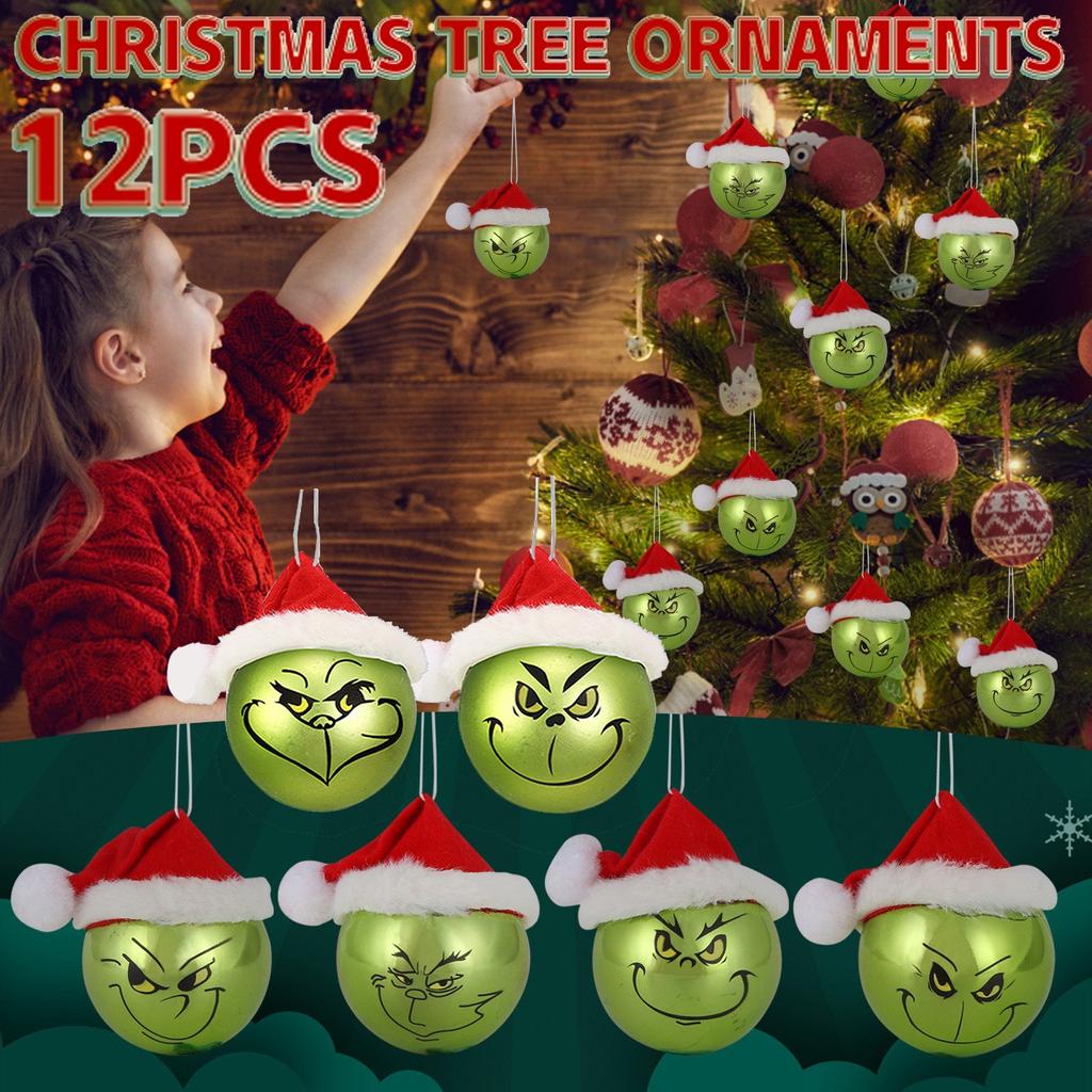 12PCS-Pack Of Christmas Decoration Christmas Tree Ornaments With Green Hair, Cute Decoration Props