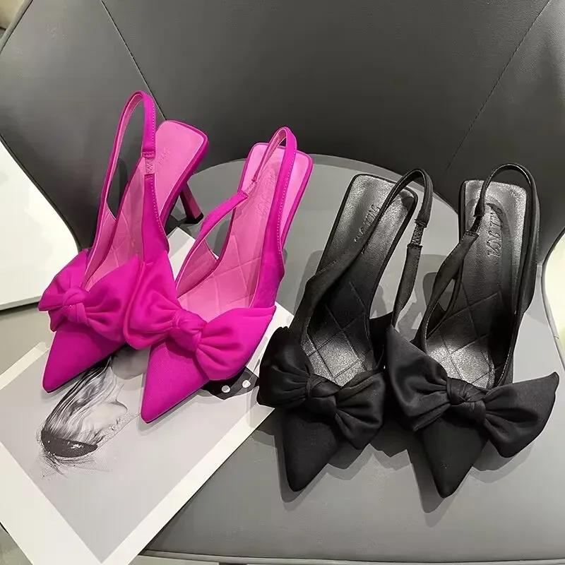 Fashion 2024 New Women Shoes Summer Butterfly Knot Women Slingbacks Heels Shoes Sexy Dress Thin Heel Pointed Toe Ladies High Heels Women