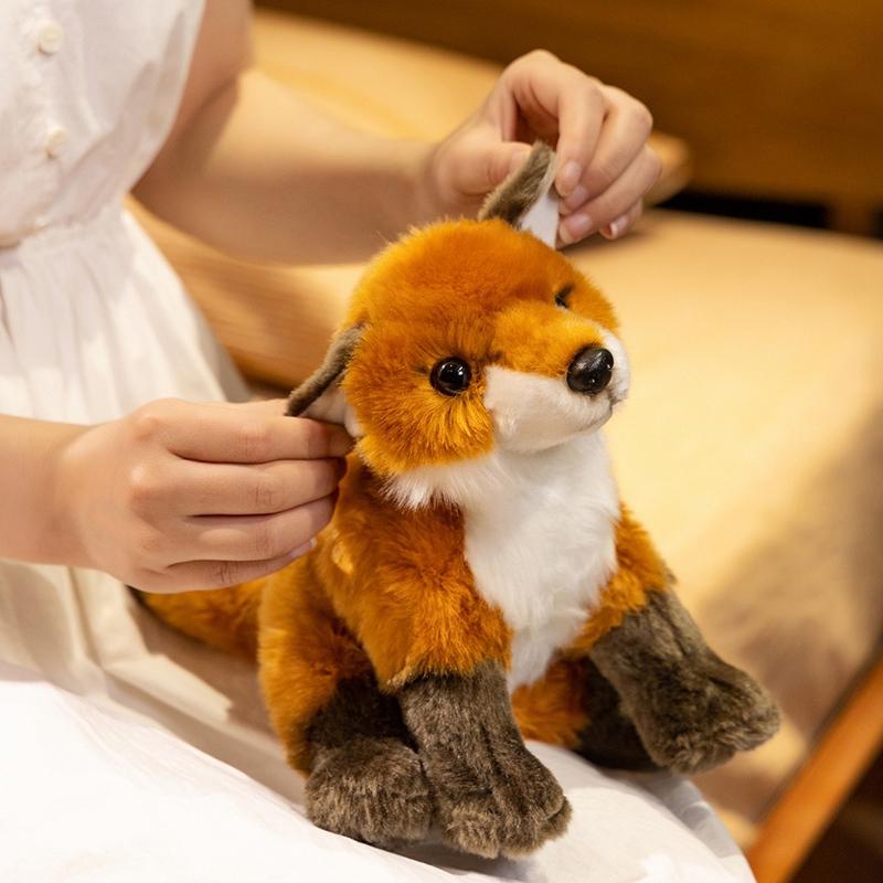 Simulation Fluffy Fox Plush Toy Soft Lifelike Orange Cunning Fox Stuffed Doll Kawaii Animal Plush Pillow Room Decor Kids Gift