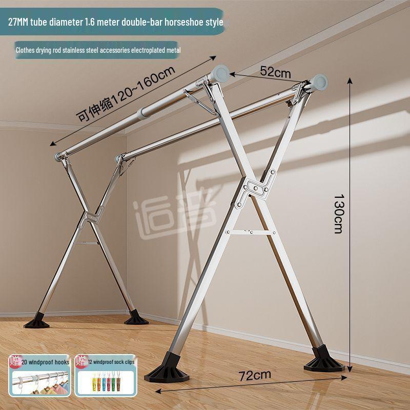 Bold Stainless Steel Folding Clothes Drying Rack - Floor-Standing, Telescopic, Indoor/Outdoor Use, Vertical Hanging Rod.