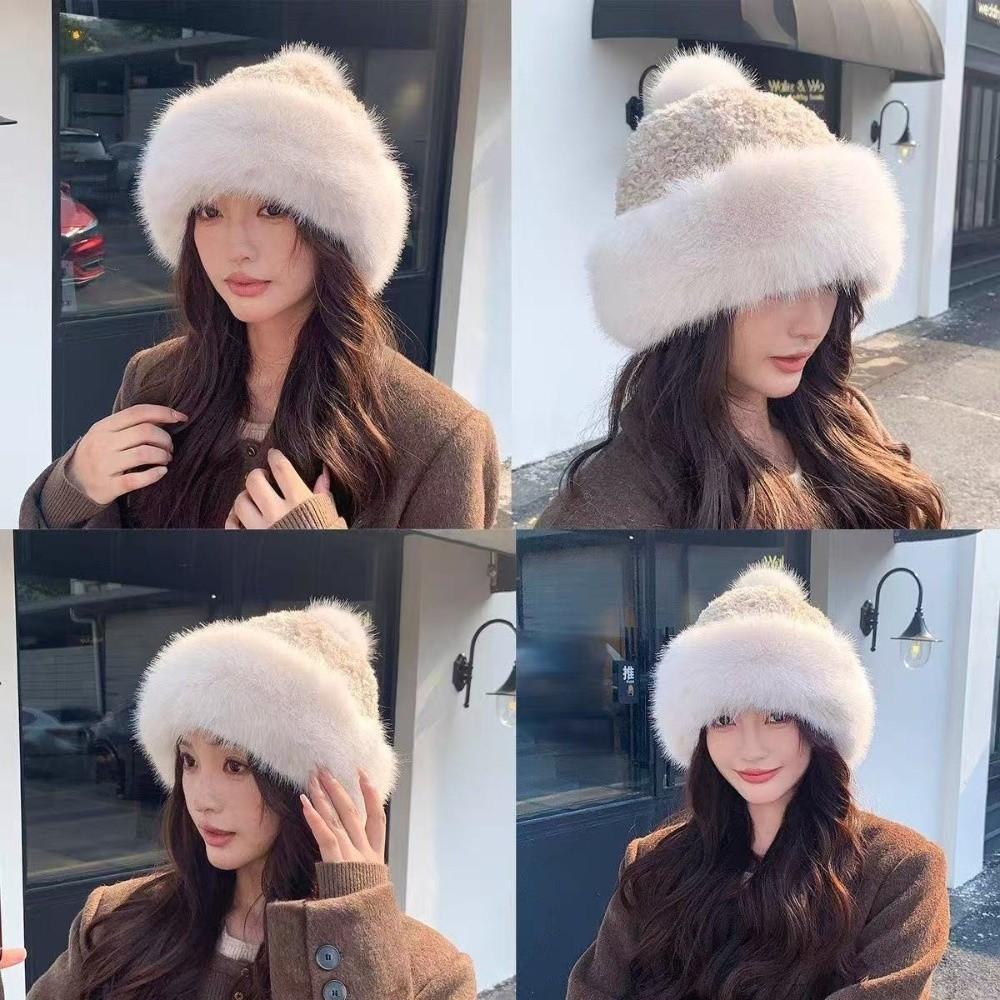 Faux Lambswool Plush Winter Hat Ear Covering Pom Pom Hat Gifts Mongolian Hat Cold Weather Wear