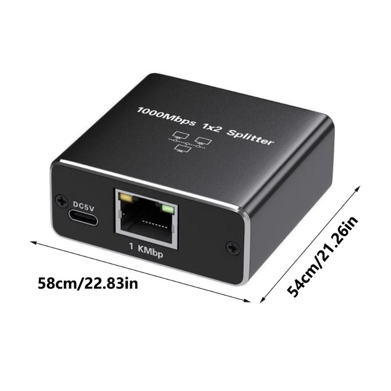 1 to 2 RJ45 Ethernet Splitter Converter with USB Power Cord for Gigabit Networking  Expansion Multiple Device Connection