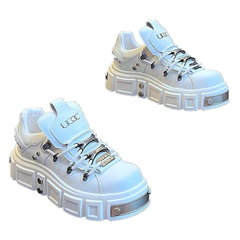 Модная мужская рабочая обувь с низким каблуком, модная универсальная белая обувь на платформе, повседневные кроссовки на плоской подошве с нескользящей подошвой