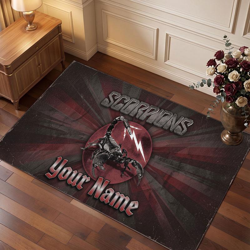 Scorpions Personalized Crystal Velvet Carpet, Customized Name Text Soft Anti‑Slip Rug for Living Room Bedroom
