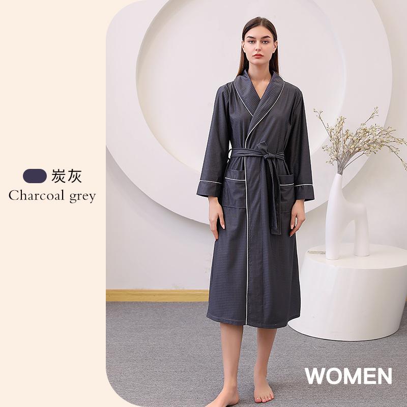 Пары весна лето V-образный вырез тонкий атласный халат женский шнуровка быстросохнущая пижама длинный халат с карманами