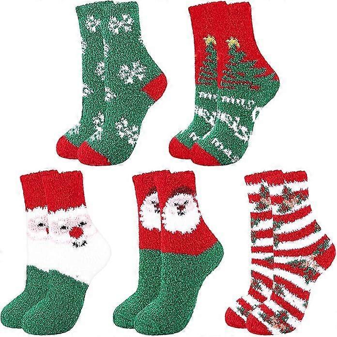 Christmas Fluffy Socks for Women, 5 Pairs Fuzzy Bed Socks Cozy Soft Slipper Socks Winter Socks Sleeping Warm Socks Gift for Christmas