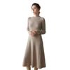 Women's Cashmere Ribbed Midi Dress - Autumn/Winter Solid Color, Slimming Over-Knee Wool Sweater.