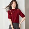 Srcr Women's Elegant Wool Blend Semi-High Collar Knit Top