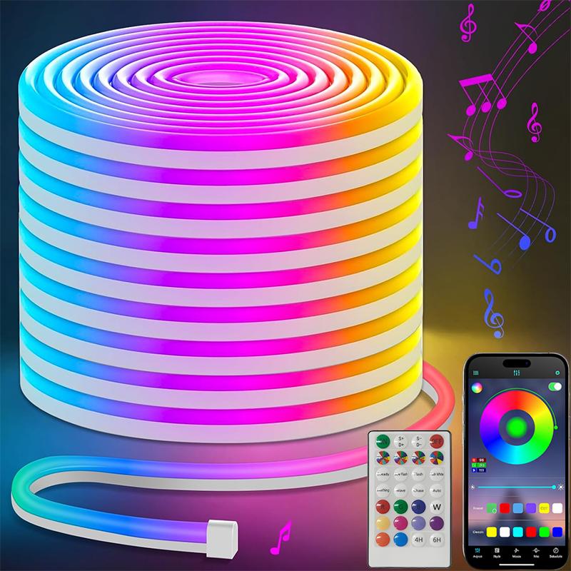 45M/150FT RGB Неоновые светодиодные ленты 12-24V Силиконовый неоновый световой шнур с синхронизацией по музыке RGBIC Dreamcolor Бегущая лента для комнаты