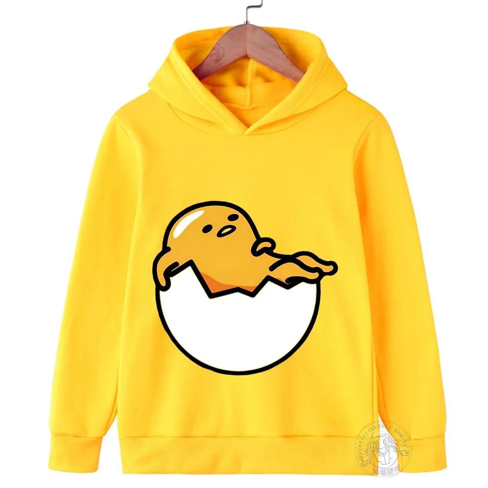 Осень Зима Мультяшные Толстовки с Принтом Персонажа Гудетама Повседневные Теплые Спортивные с Длинным Рукавом Детские для Мальчиков и Девочек Детские Унисекс Толстовки с Капюшоном