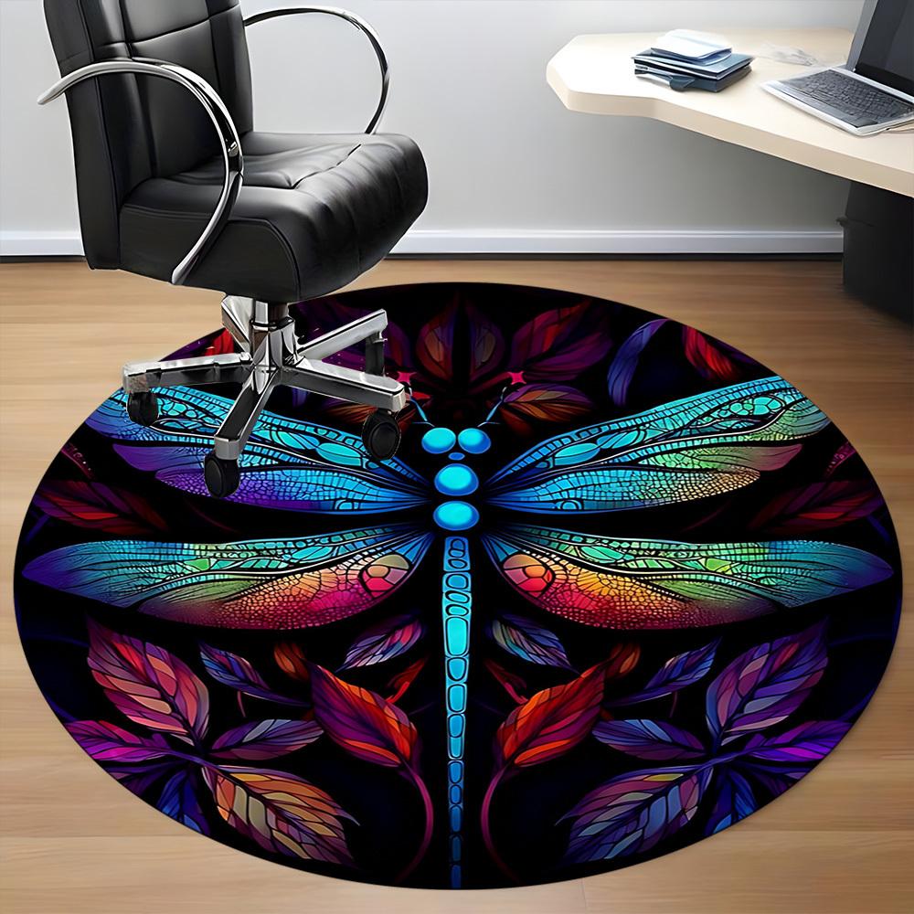 1PC Dragonfly StainedGlass Office Round Area Rug,  Mat Suitable ForOffice, Under Office Chairs Bedroom Living Room Home Decor, Room Deco