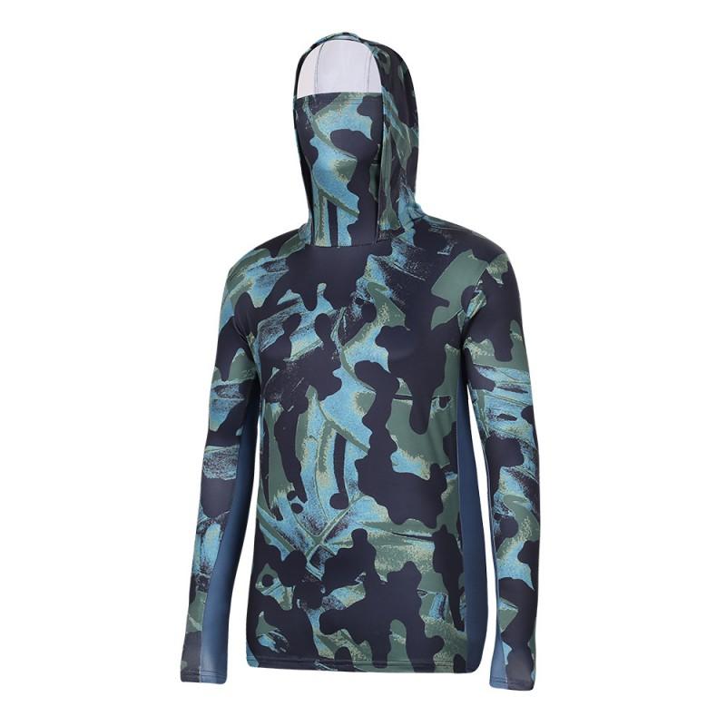 Mens Camo Quick-Dry UV Protection Hooded Outdoor Fishing Jacket Breathable Mesh Long Sleeve Windbreaker