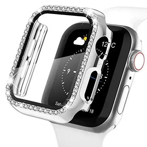 Чехол для Apple Watch 44 мм 45 мм 41 мм 40 мм 38 42 мм Блестящий Алмазный бампер+Защитное стекло для экрана iwatch series 9 8 7 5 6 4 SE