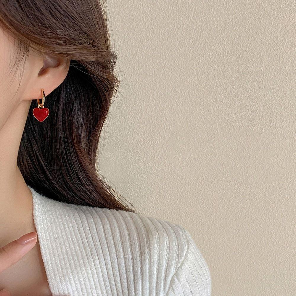 Style Jewelry Accessories Ear Buckle Small Huggie Earrings Women Hoop Earrings Wine Red Earrings