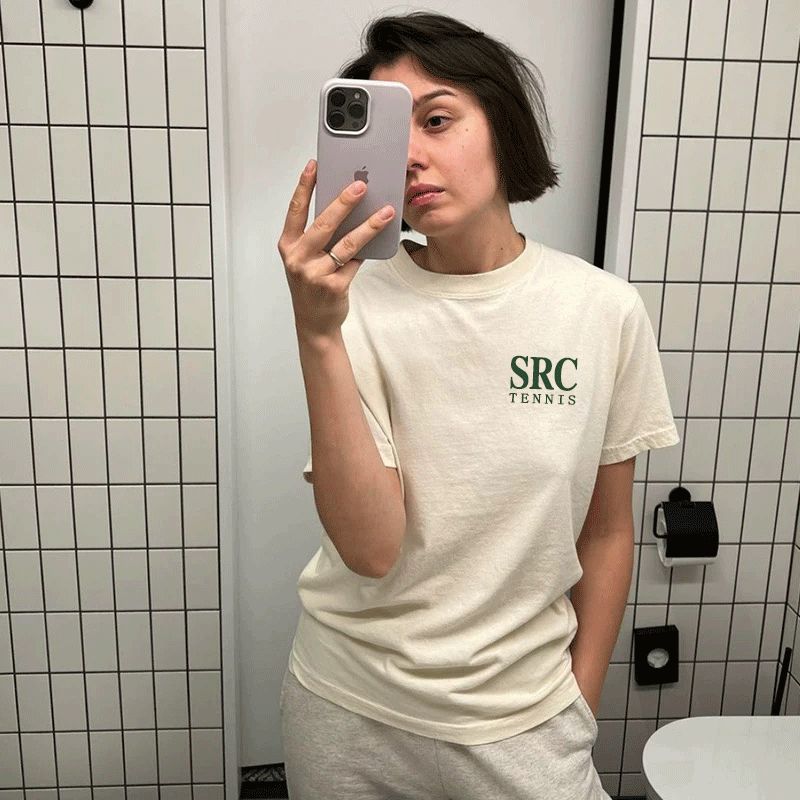 Tennis Shoulder Short Sleeve T-shirt Women's Summer New Arrival Loose Pure Cotton American Retro Minimalism Tennis Half Sleeve